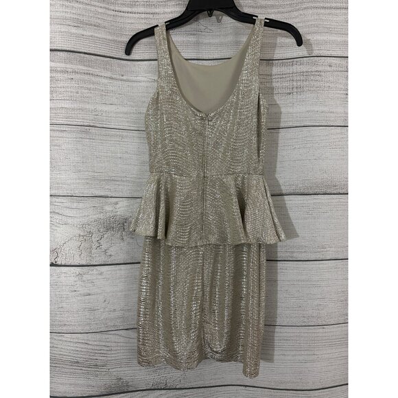 Hailey Logan by Adrienne Papell Silver Metallic Peplum Dress Size XS - Picture 3 of 3
